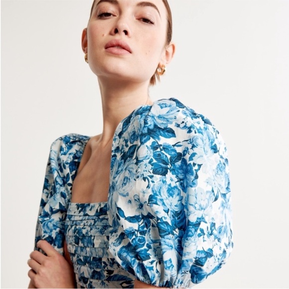 Abercrombie & Fitch Emerson Poplin Puff Sleeve Dress size Medium Tall - Picture 1 of 9